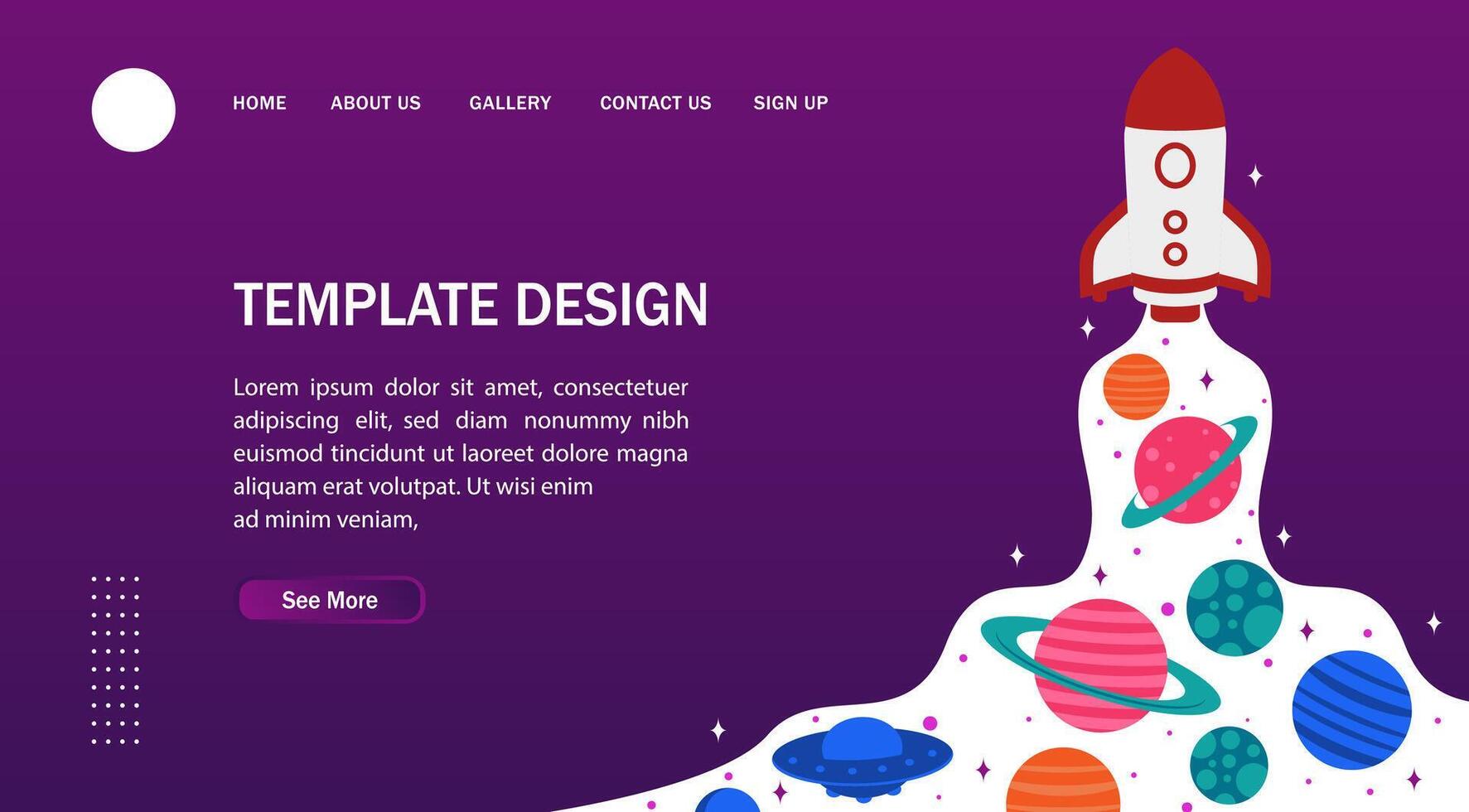space landing page template with rocket and planets vector