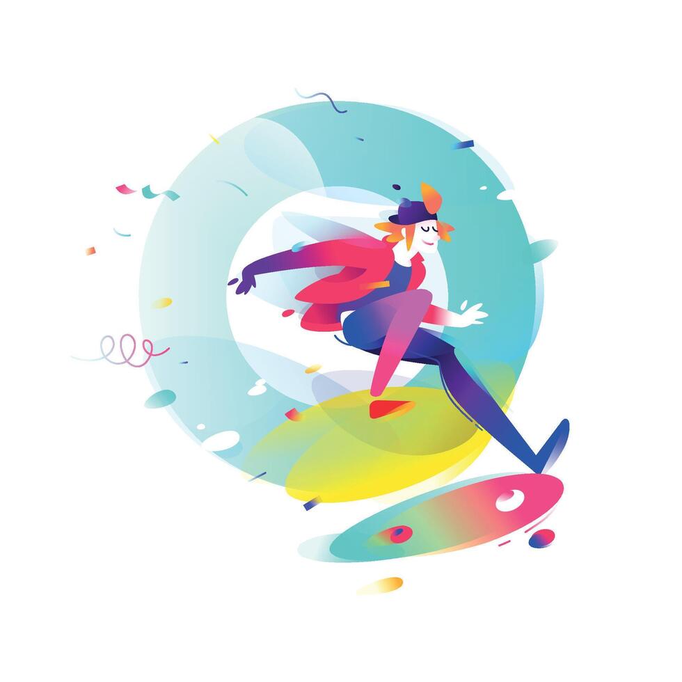 Illustration of a cartoon skateboarder. A skater in the air. Image is isolated on white background. Flat fashion illustration for banner, print and website. Mascot company. vector