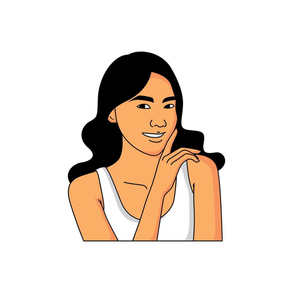This is an illustration of a beautiful woman stroking her face, suitable for your needs vector
