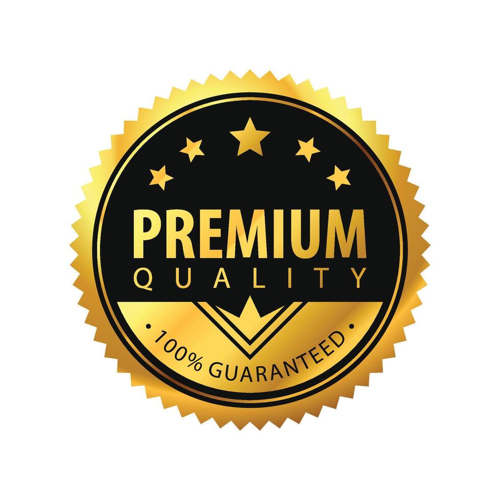 Premium quality 100 percent guaranteed. Luxury circle and gold design isolated on white. Modern and minimalist Design vector