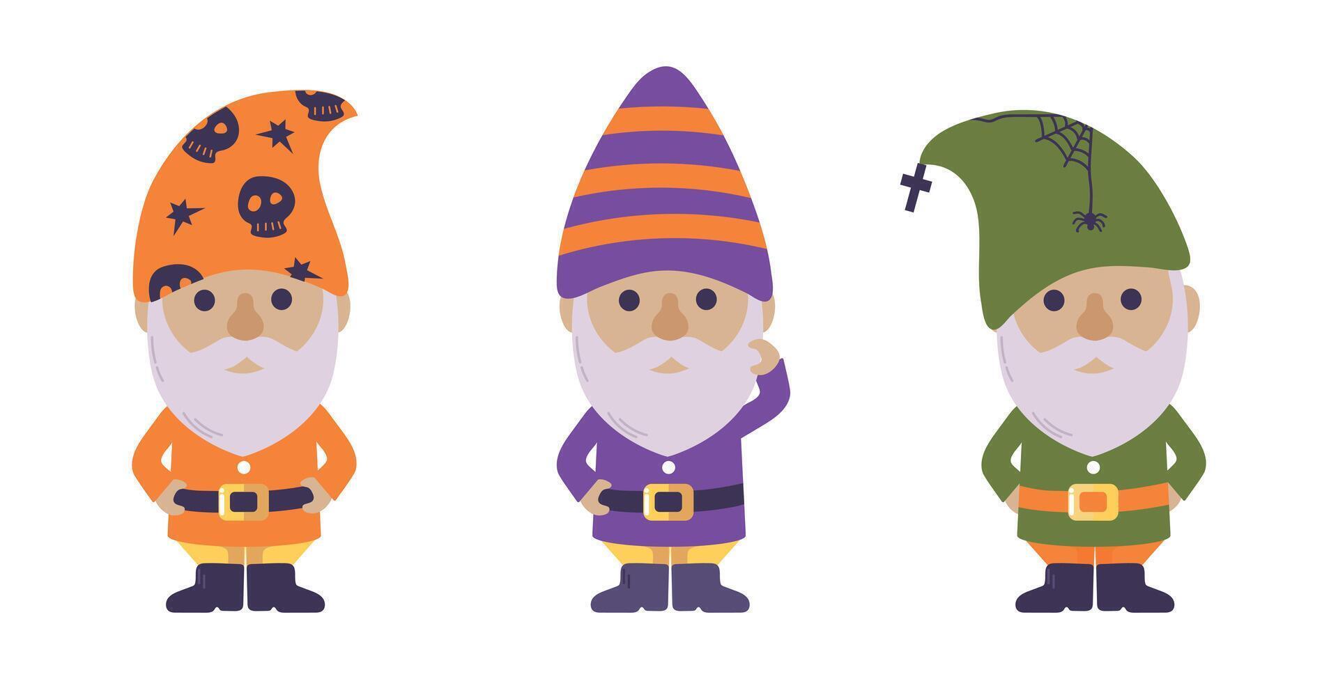 Set collection of halloween gnomes isolated on white background vector