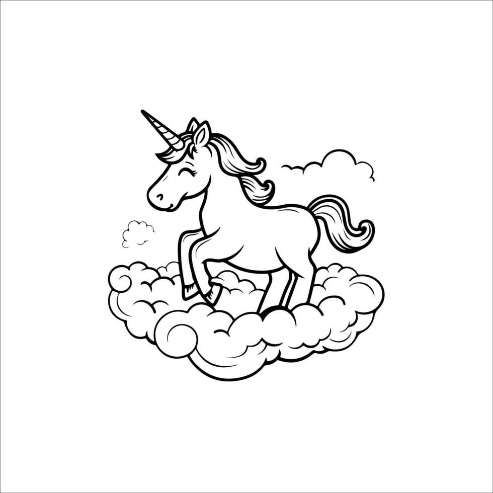 outline illustration of unicorn. Coloring page vector