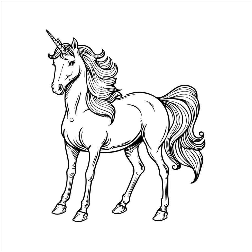 outline illustration of unicorn vector