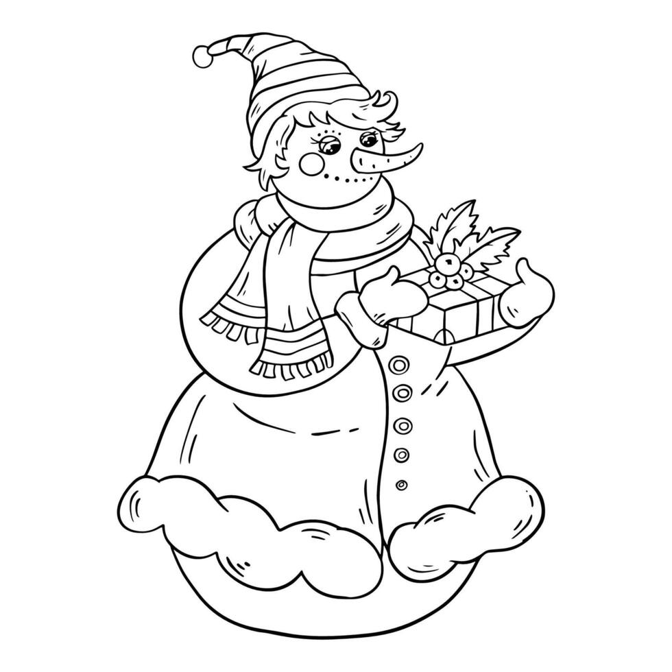 Doodle snowman outline illustration for concept design. Hand drawn illustration vector