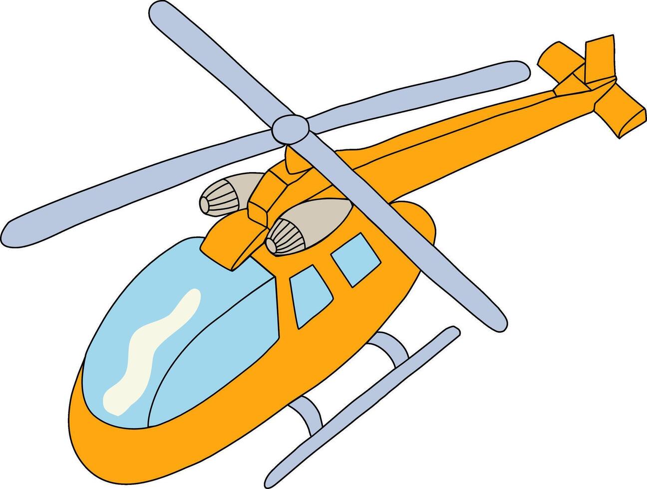 A simple orange helicopter with blue windows vector