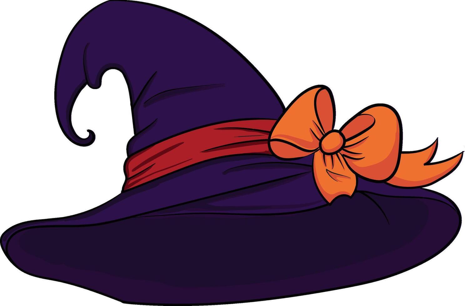 a purple witch hat with a red bow on it vector