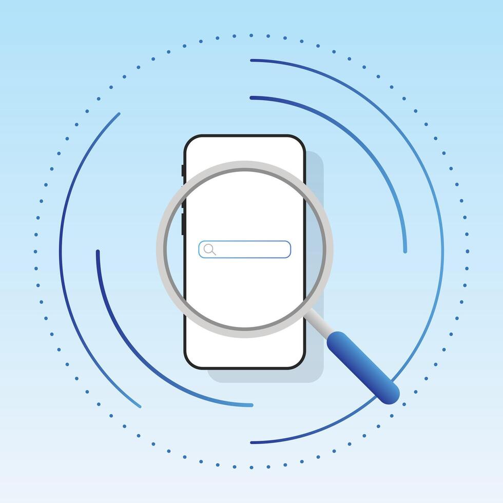 Smartphone search bar icon and magnifying on smartphone screen design, searching on internet vector