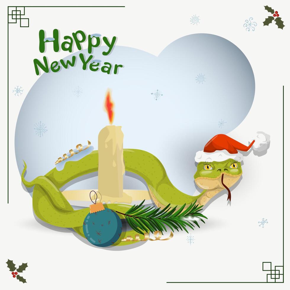 A symbol of the new year a snake in a Santa Claus hat wraps around a Christmas candle vector