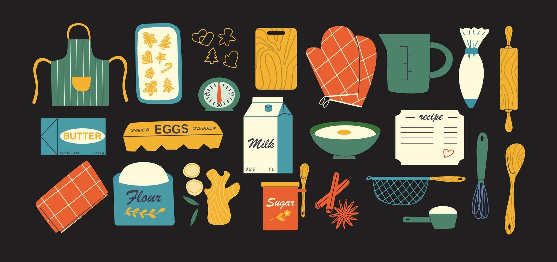 Baking tools and ingredients set of illustration vector