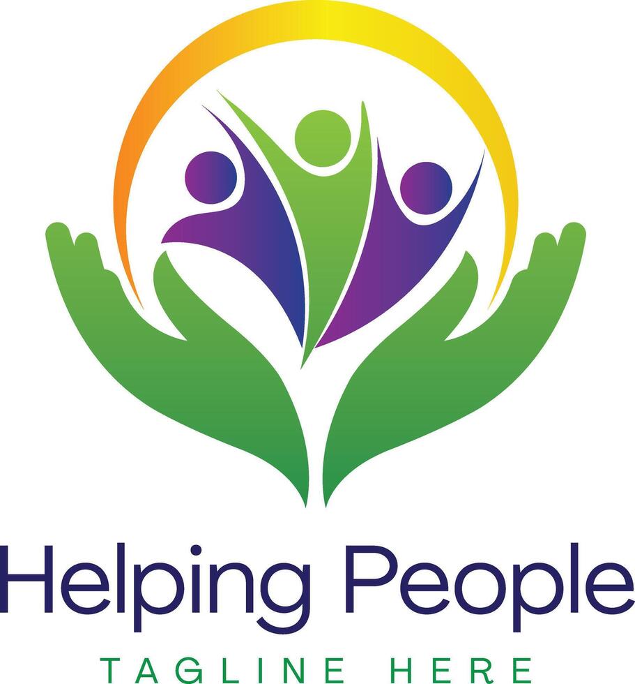 Helping hands logo design with people icon vector