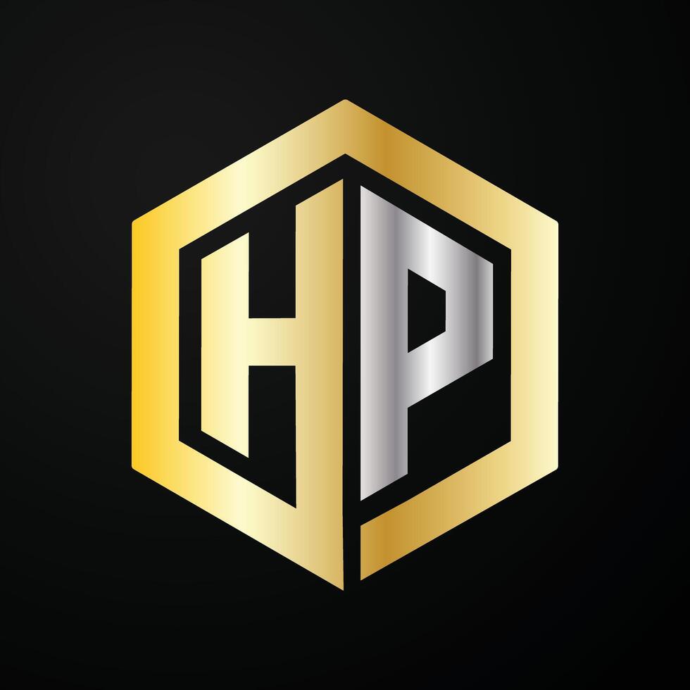 HP hexagon logo design with luxury gold icon vector