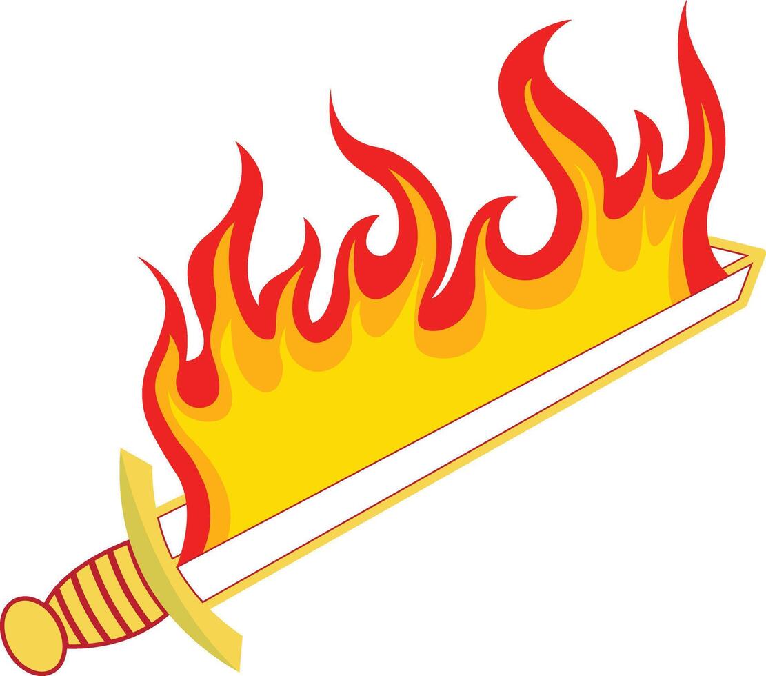 sword logo design with flame fire icon vector