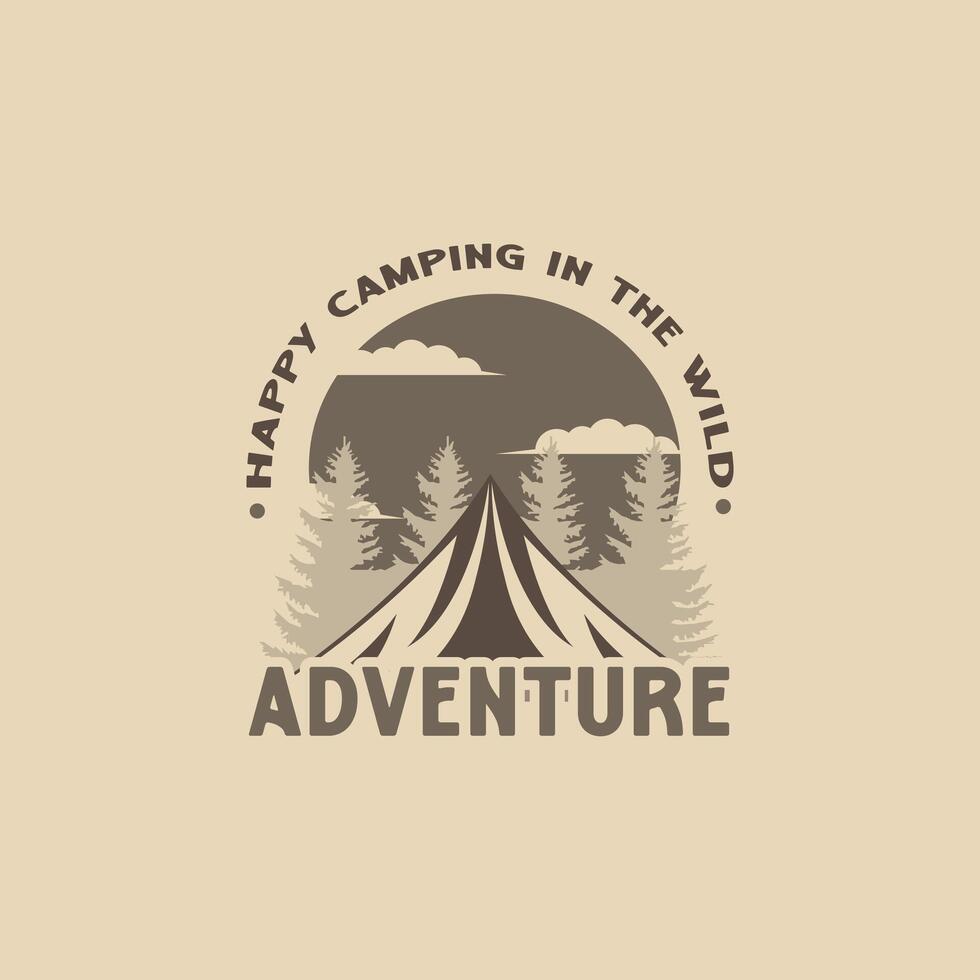 Adventure - design illustration of happy camping in the wild vector