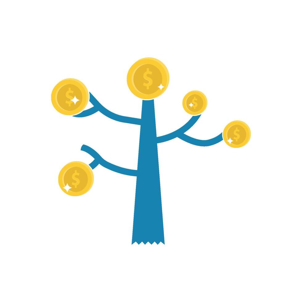 Money tree with coins on it, flat design vector