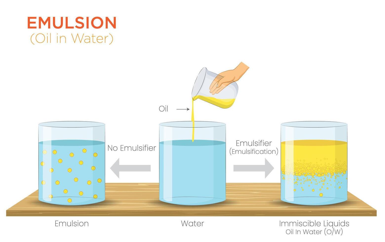 Emulsion and Immiscible Liquids Understanding Oil in Water Mixtures vector