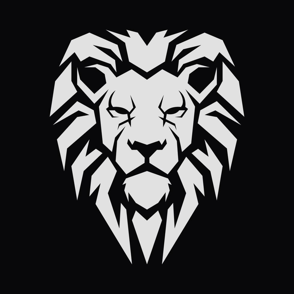 simple illustration of lion head front view on black background vector