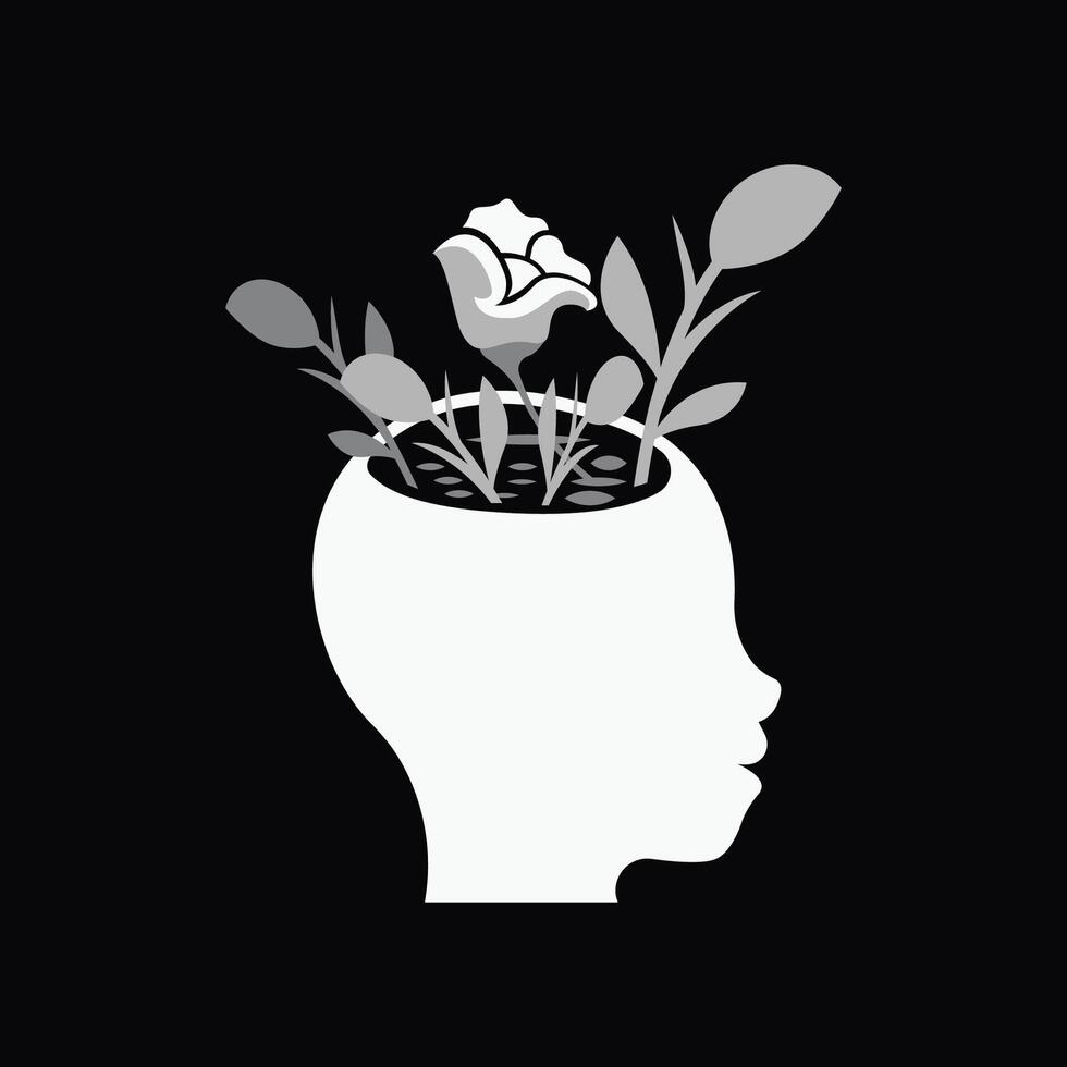 abstract people head as a pot for flower and foliage vector