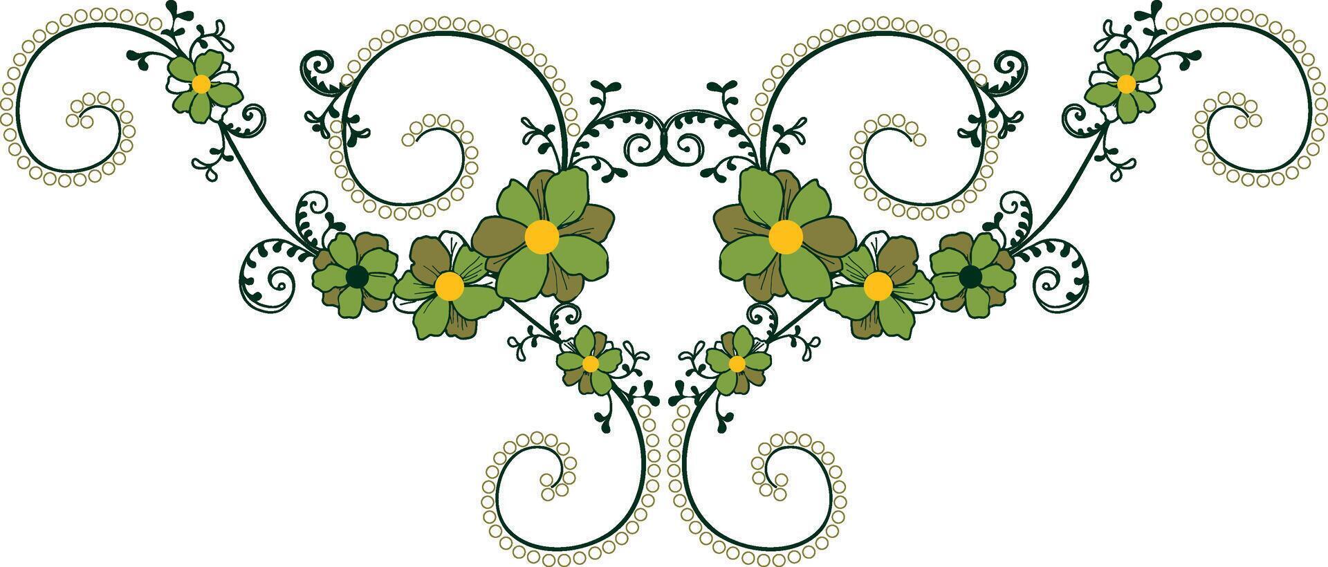 A floral design with green leaves and yellow flowers vector