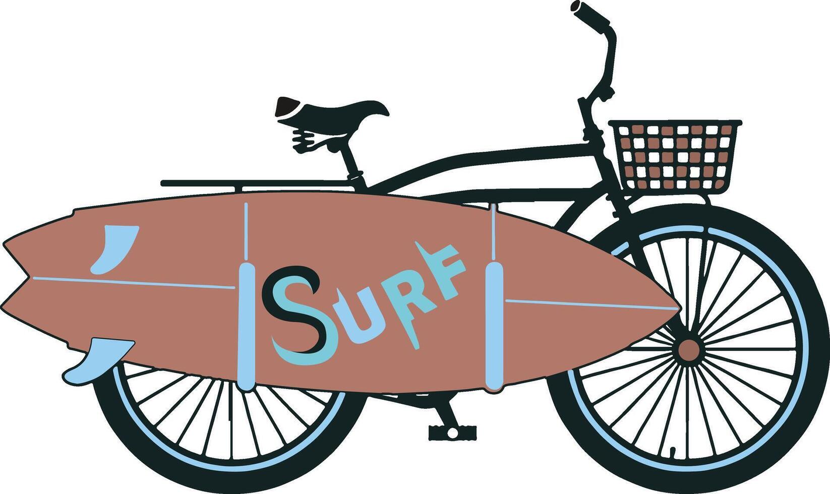 A bicycle with a surfboard on it vector