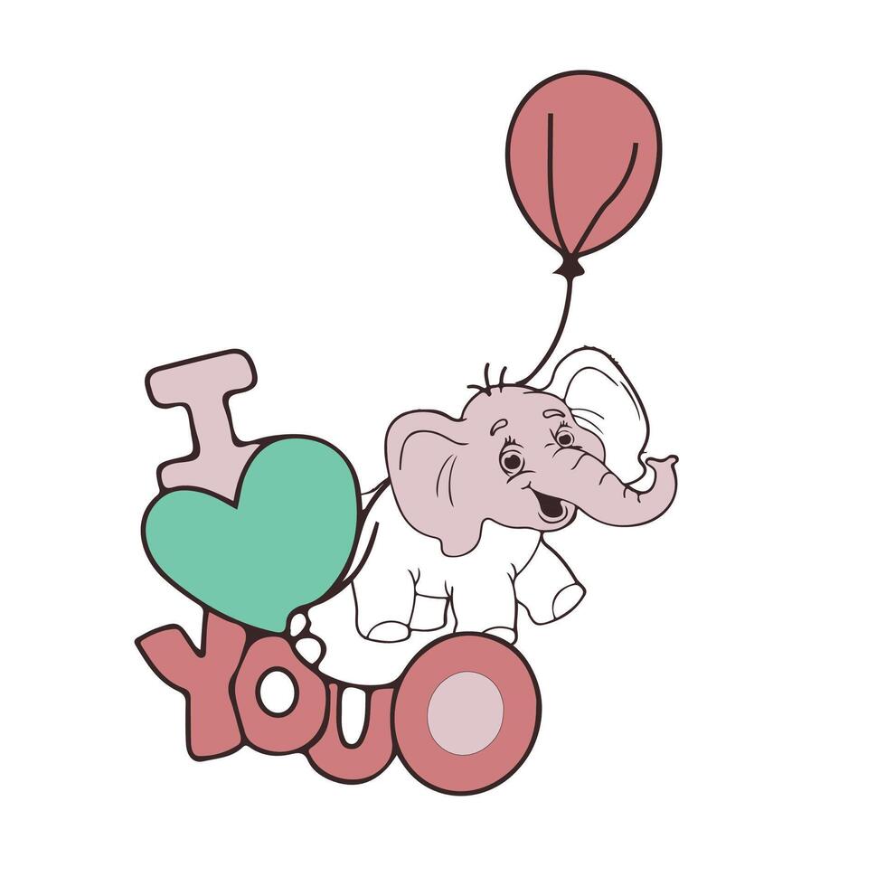 I love you elephant with balloon illustration vector