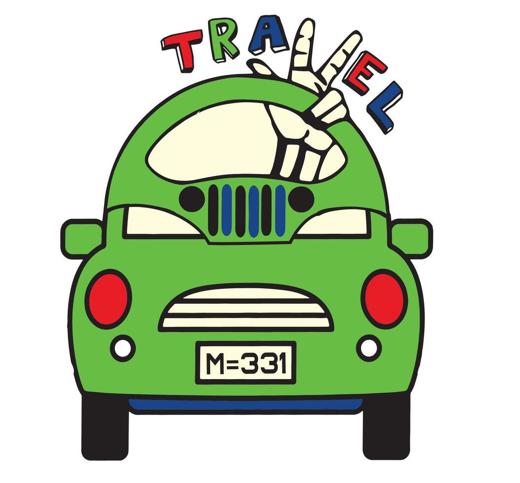 A green car with the words travel on it vector