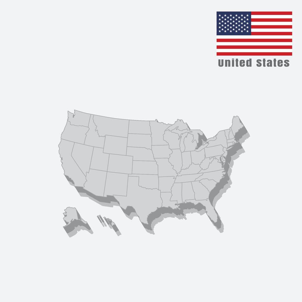 3D map of United States with separated sections on a white background vector