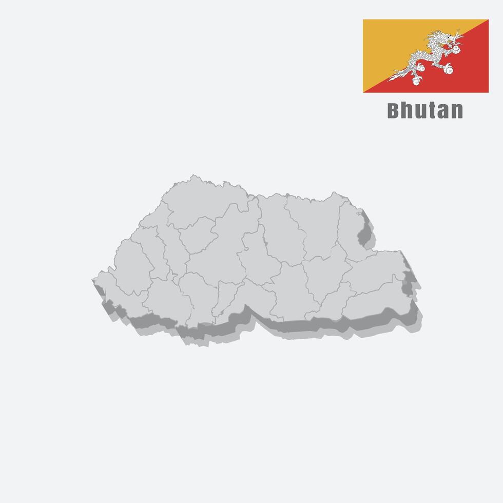 3D map of Bhutan with separated sections on a white background vector