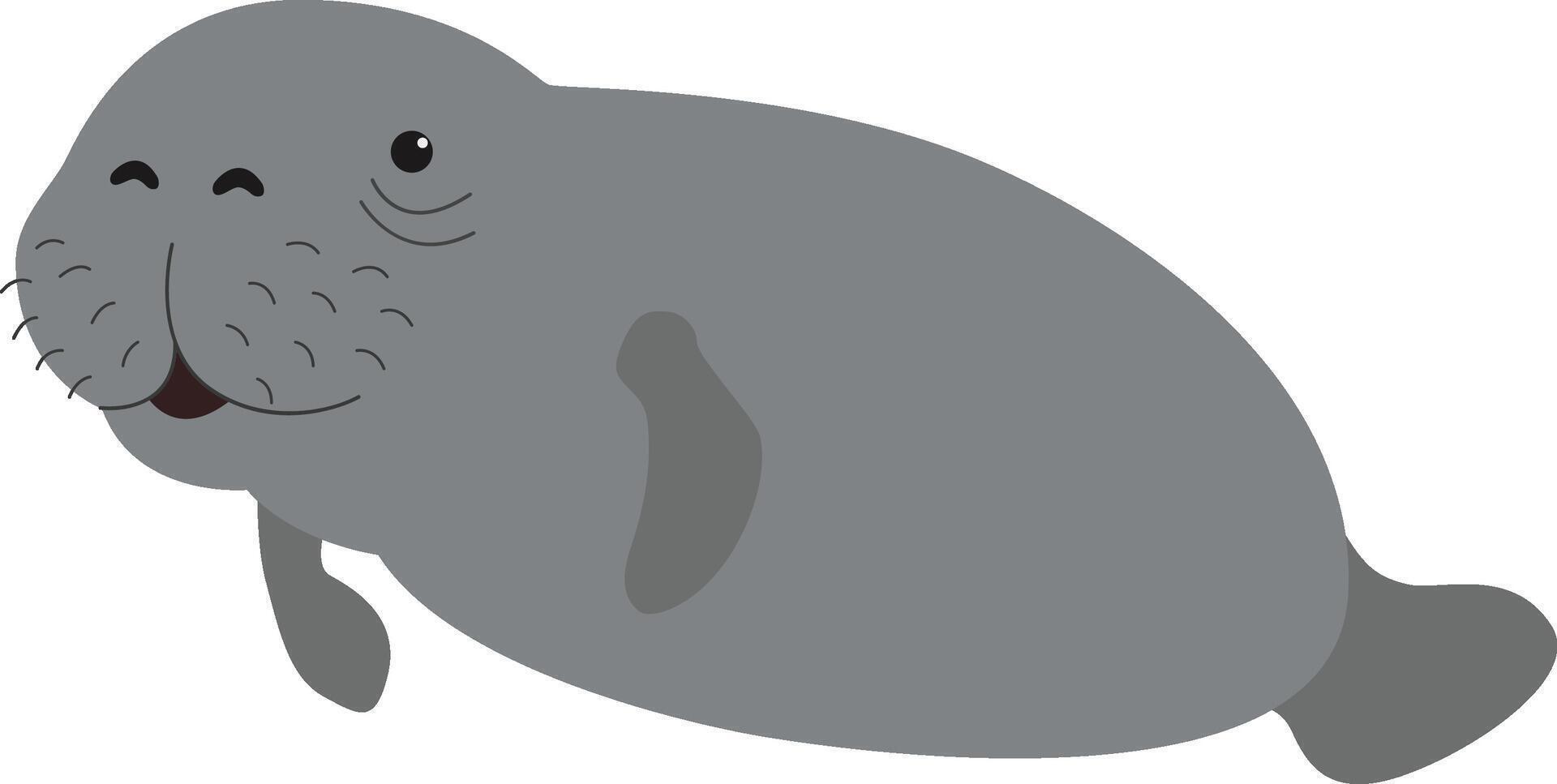 Cute cartoon manatee. vector