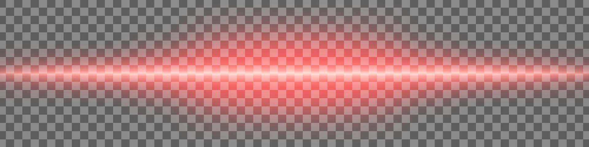 Horizontal red light effect isolated on transparent background. Bright glowing beam with lens flare and soft glow. Graphical patch of reflected light. Abstract rays. illustration. vector