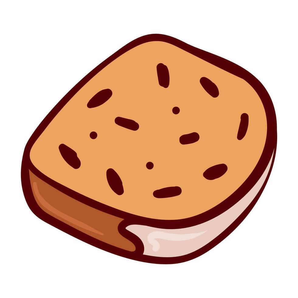 A slice of cake with icing. Christmas, Stollen, Striezel, Thanksgiving, bake, glaze, bakery, berry, dried fruits, traditional course, sweet, dessert. illustration vector