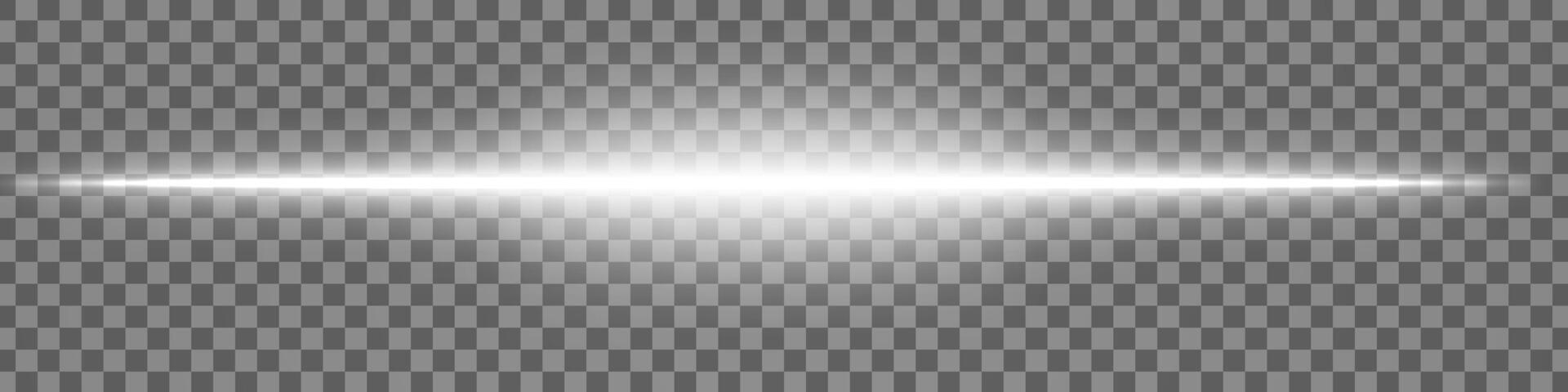 Horizontal white light effect isolated on transparent background. Bright glowing beam with lens flare and soft glow. Graphical patch of reflected light. Abstract rays. illustration. vector
