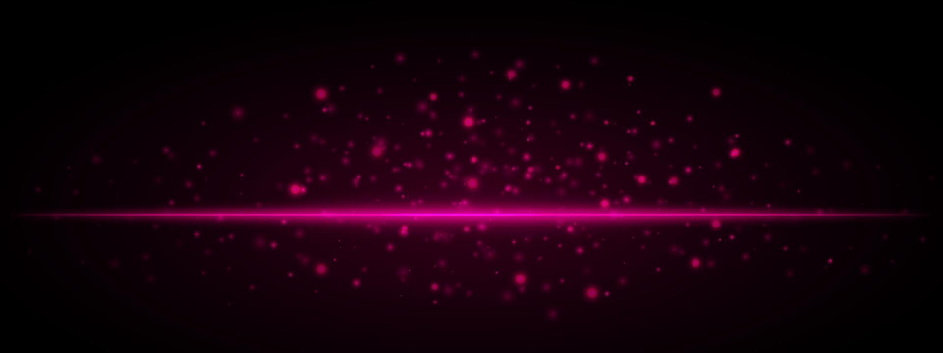 Horizontal purple light effect isolated on dark background. Neon stripe with bright glowing lines and sparkling particles. Abstract rays. illustration. vector