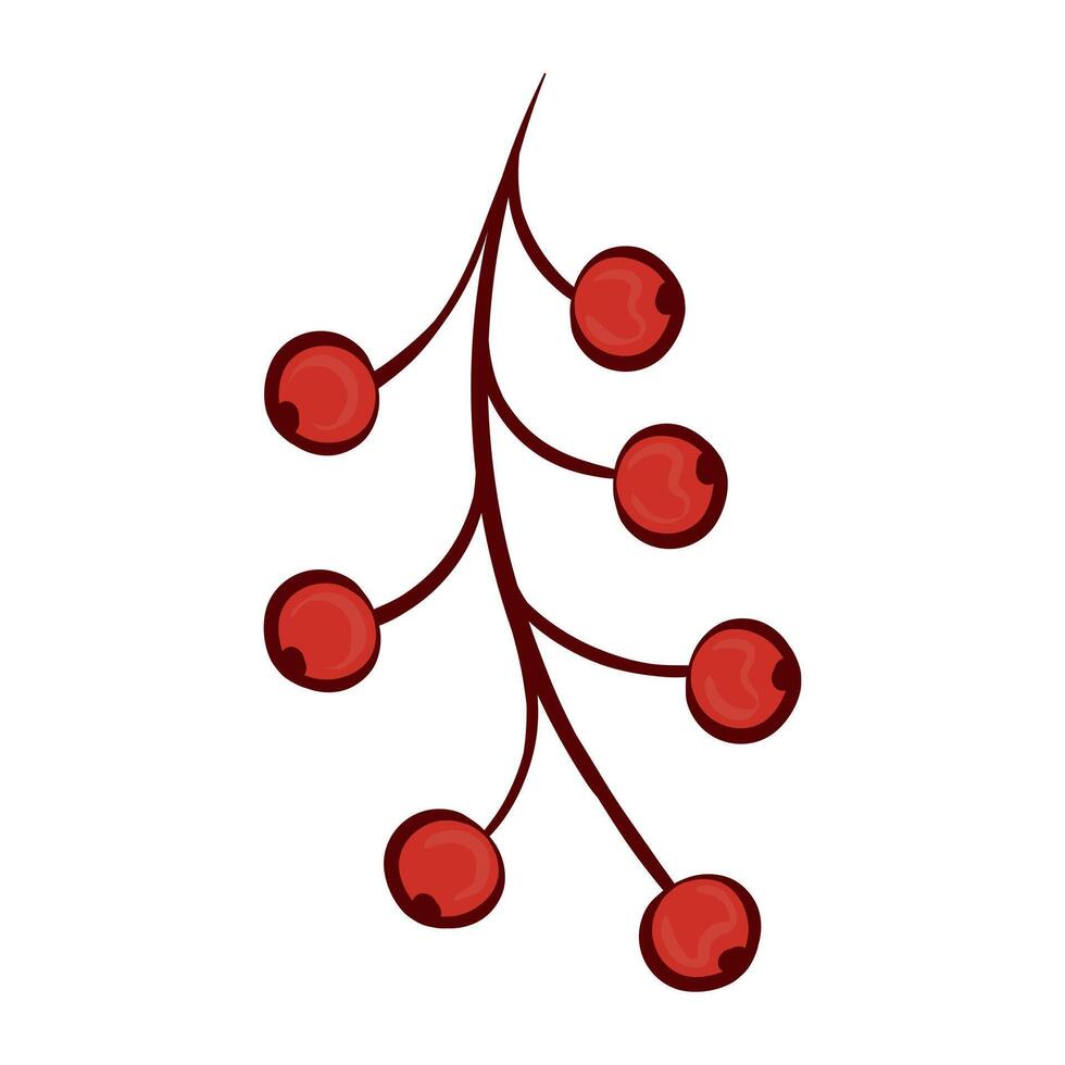 Red berries on a thin branch. autumn, harvest, cranberries, sweet, dried, ripe, currant, viburnum, rowan, fruit, candied peel, nature, botanic. illustration vector