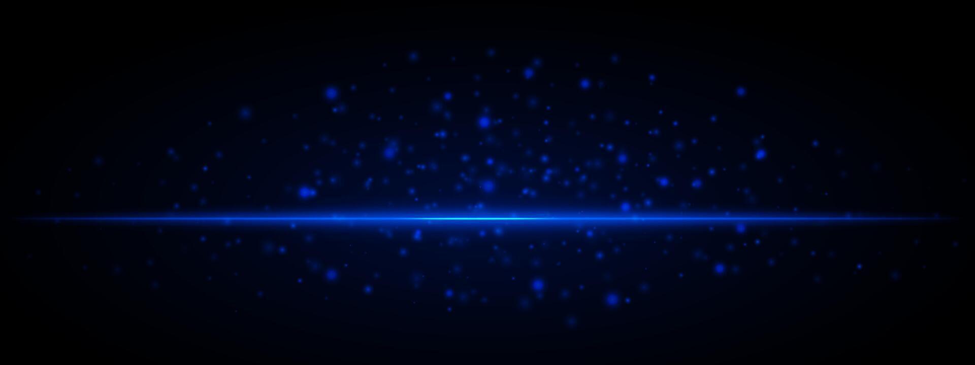 Horizontal blue light effect isolated on dark background. Neon stripe with bright glowing lines and sparkling particles. Abstract rays. illustration. vector