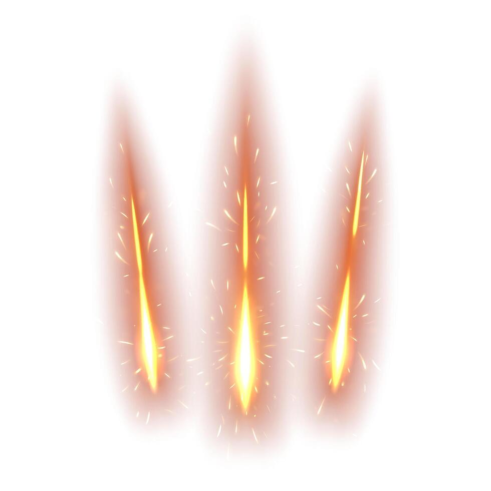Three Lines of Sparks, Glowing Claws Light Effect Isolated on White Background vector