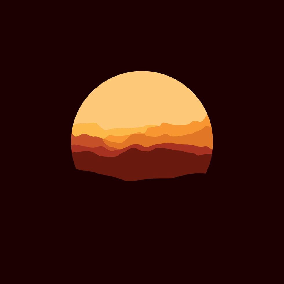 Nature landscape mountain panorama illustration in circle shape. vector