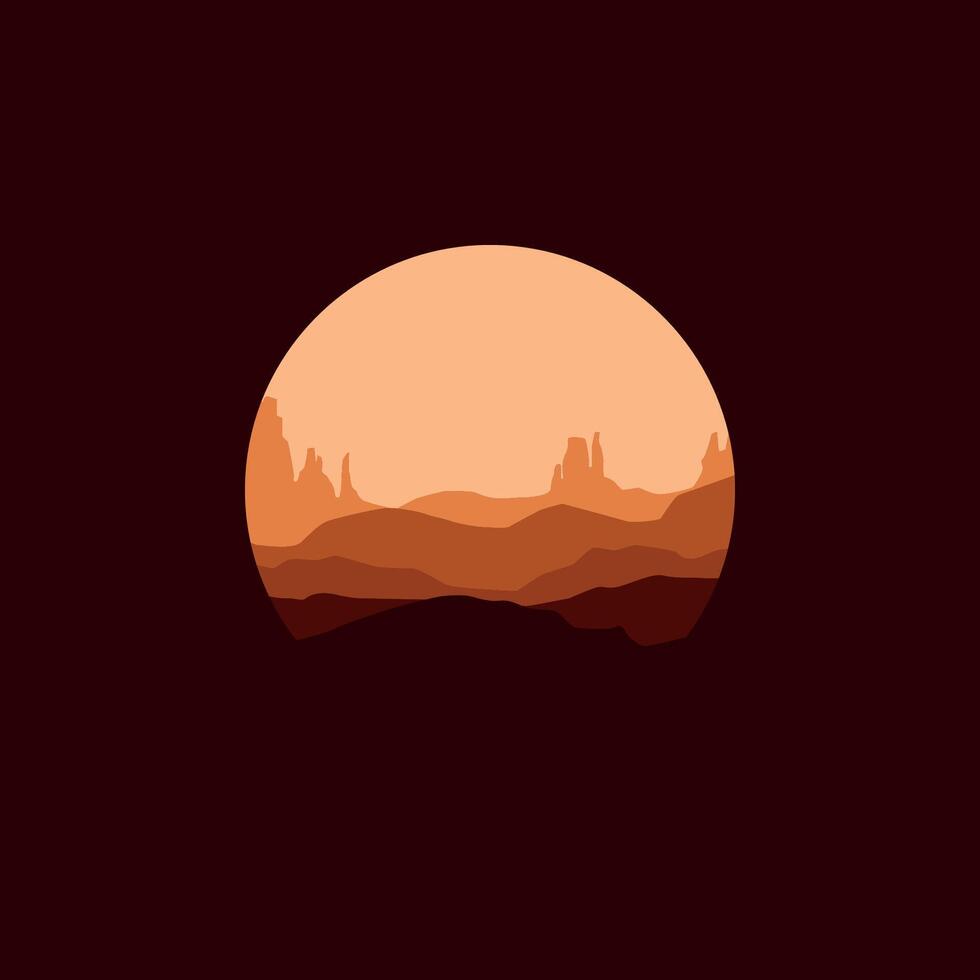 Nature mountain landscape in circle illustration. vector