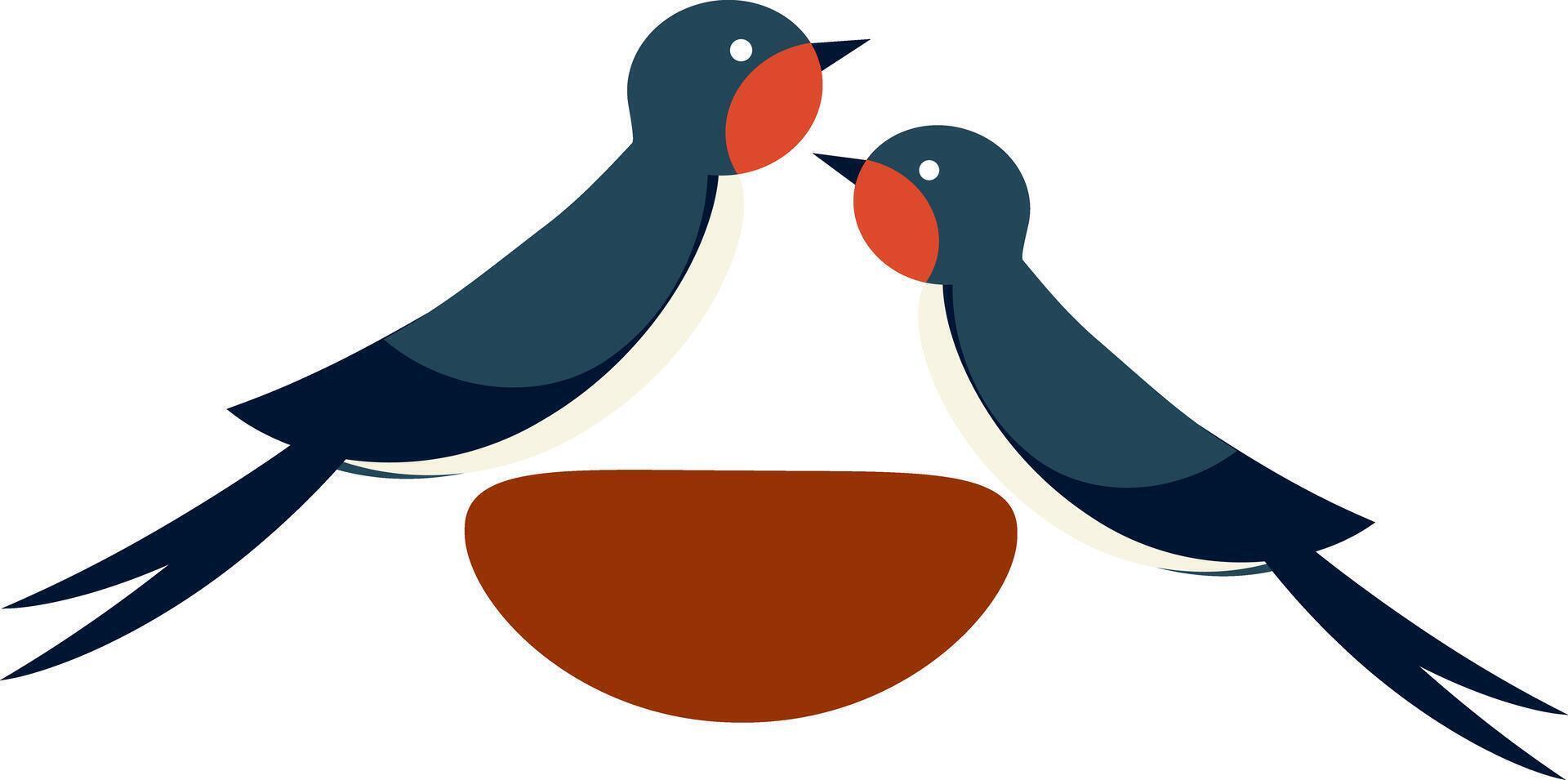 Two swallows in the nest. vector