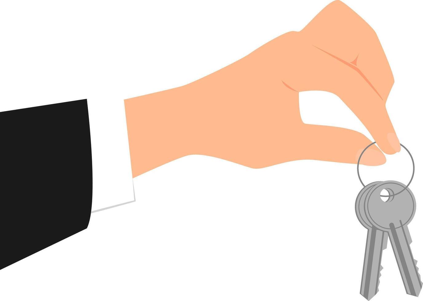 Hand in business black suit holding keys. vector