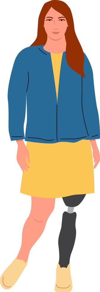Sporty young woman with a prosthetic leg. vector