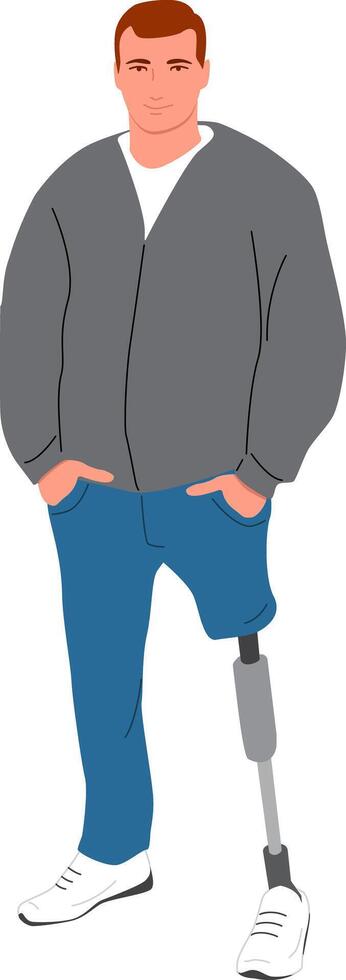 Athletic young man with a prosthetic leg. vector