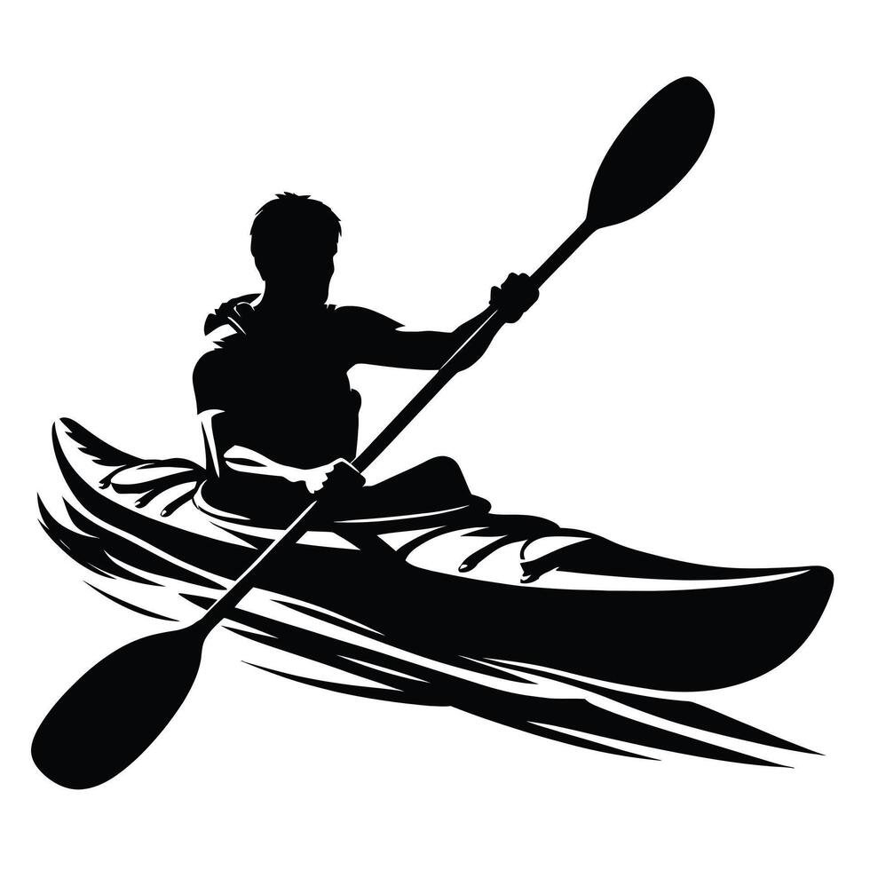 A silhouette of a man in a kayak vector