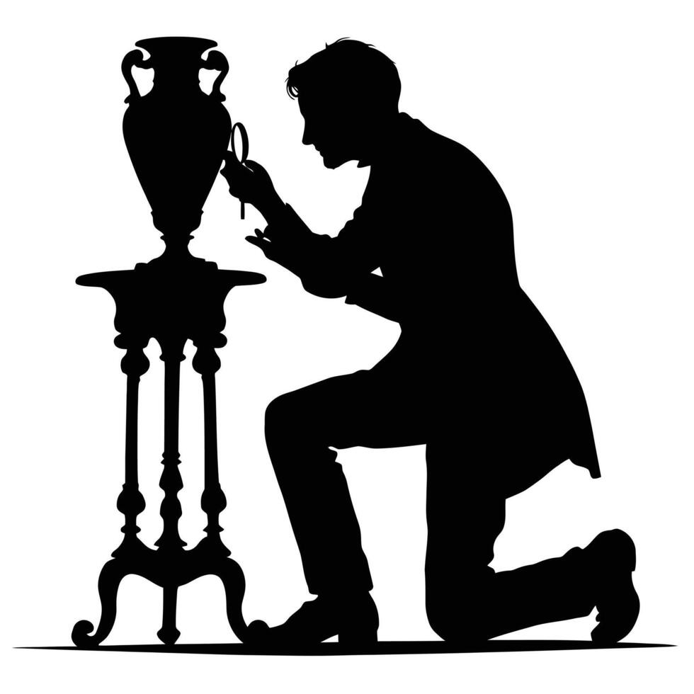 Silhouette of a man looking at a vase vector