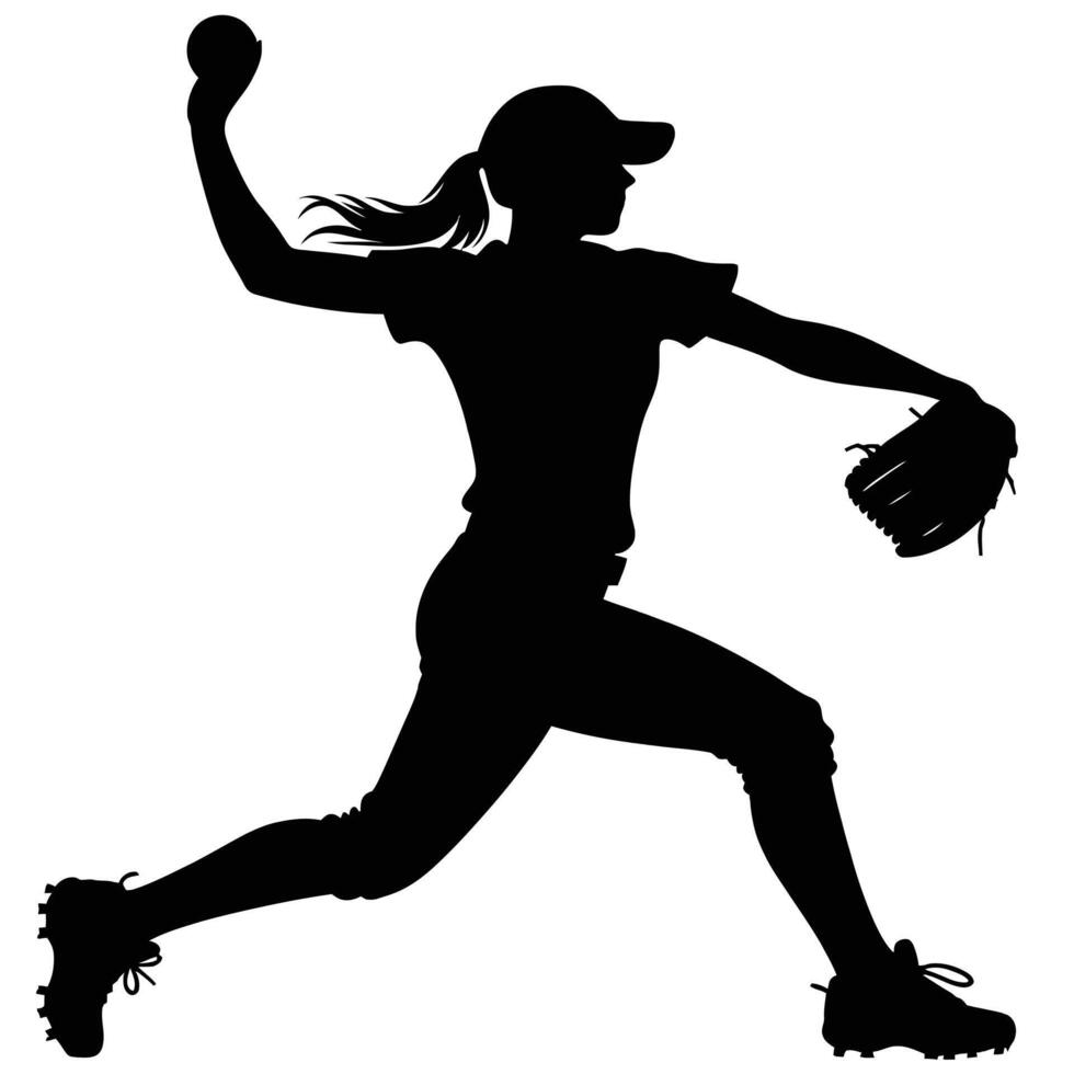 A silhouette of a woman throwing a baseball vector