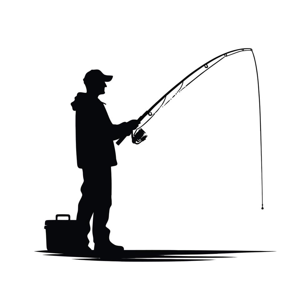 Silhouette of a man fishing vector