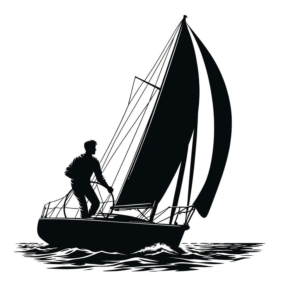 Sailor on a sailboat illustration vector