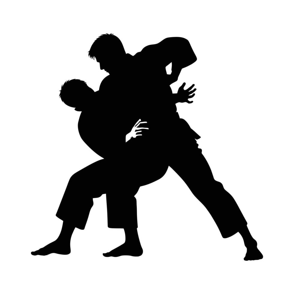 A silhouette of two men in karate gear vector