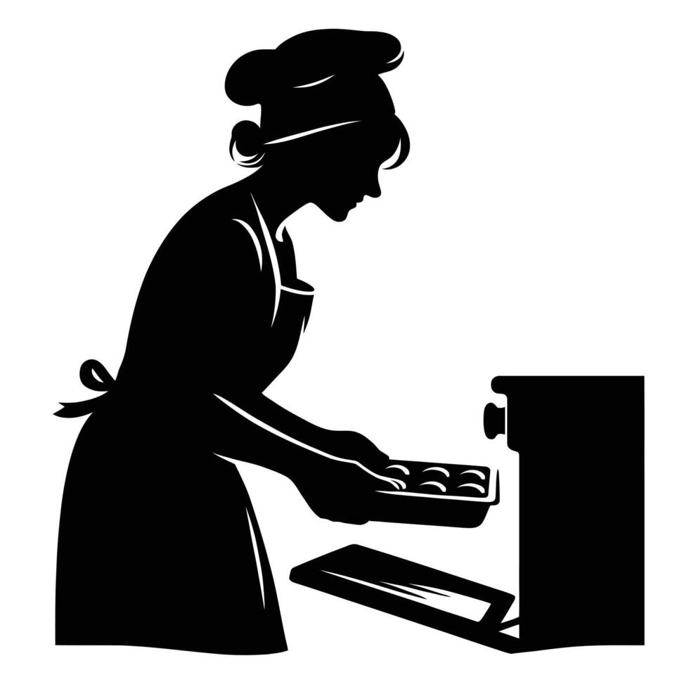 Silhouette of a woman in an apron baking bread vector
