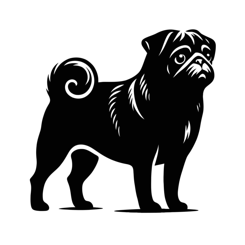 A black and white pug dog silhouette on a white background vector