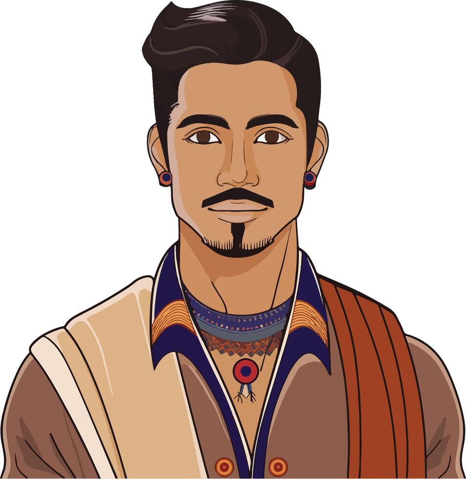 A cartoon man with a mustache and a beard vector